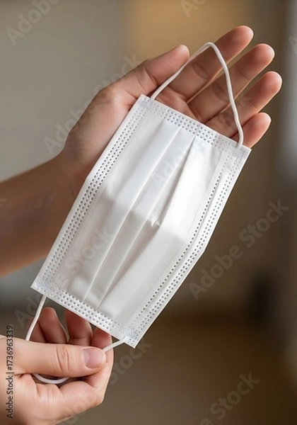 Fototapeta Person Holding A Clean Protective Face Mask Against Blurred Background