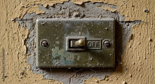 Fototapeta Time-Worn Light Switch Embodiment of Disuse and Decay on a Textured Wall Interior
