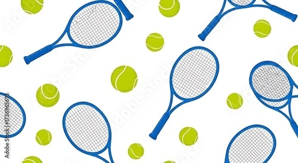 Fototapeta Vibrant seamless pattern featuring tennis rackets and balls in a dynamic arrangement perfect for