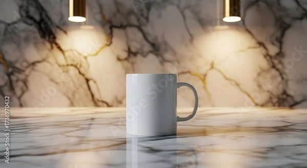 Fototapeta Elegant Coffee Mug Mockup on a Marble Countertop with Golden Lighting