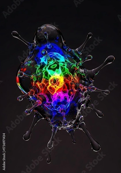 Fototapeta Luminous amorphous entity displaying spectral color shifts on dark background for innovative visualization