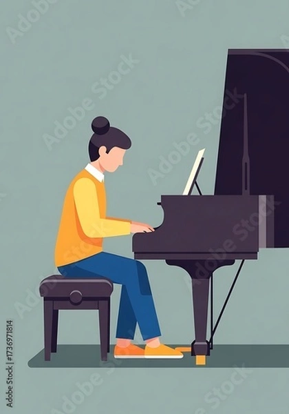 Fototapeta Person Playing Piano with Simple Design and Minimalist Background Concept