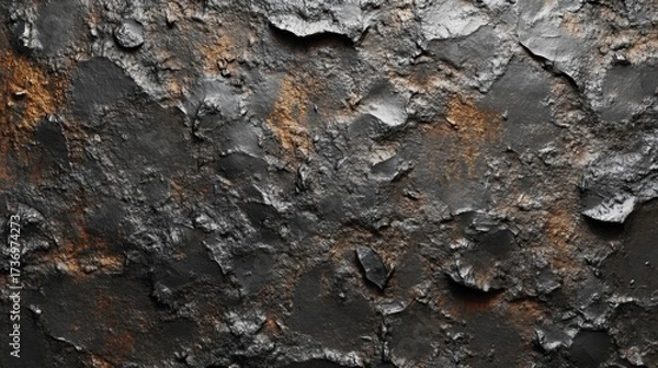 Fototapeta Rough Dark Stone Texture: A  Detailed  and Uneven Surface with  Rusty Accents
