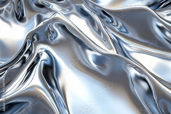 Fototapeta Abstract Silver Fabric Waves Flowing Seamlessly, Metallic Texture Background with Shimmering, Smooth, Shiny, and Elegant Design