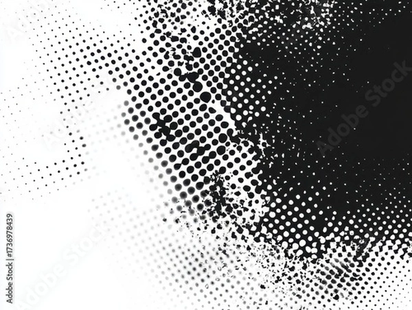 Fototapeta Black and White Dots Abstract Background with Grunge Texture, Halftone Design, Retro, Modern, Graphic Design Element