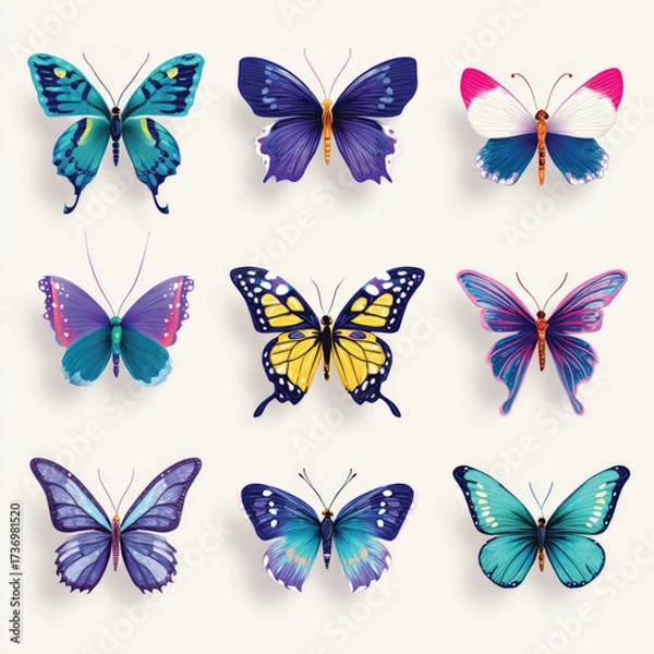 Fototapeta Elegant butterfly silhouette vector illustration isolated on white background