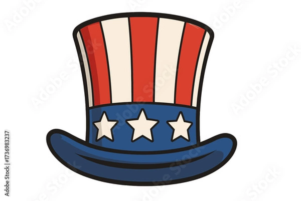 Fototapeta Uncle Sam hat vector icon. American patriotic symbol for 4th of July celebration. USA flag top hat with stars and stripes. Independence Day and national holiday graphic element.