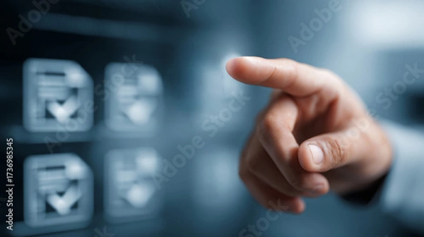 Fototapeta Digital checklist approval on virtual interface.