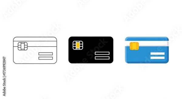 Fototapeta EMV Chip Credit Card Icon Set: Secure Global Payment and Digital Banking Transaction Vector

