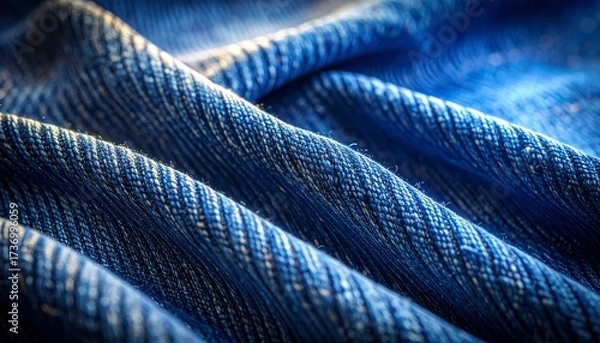 Fototapeta Raw Denim Fabric Macro Showing Indigo Weave and Coarse Fiber Detail