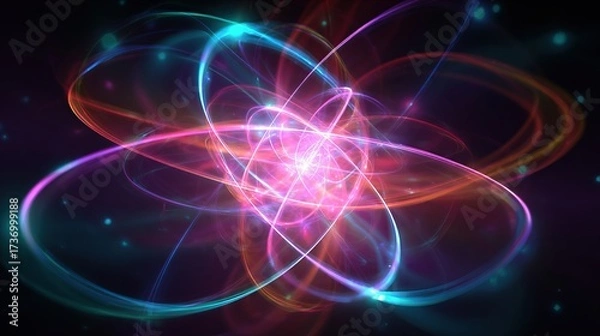 Obraz Abstract rendering of glowing energy rings in vibrant hues swirling around a central, bright core