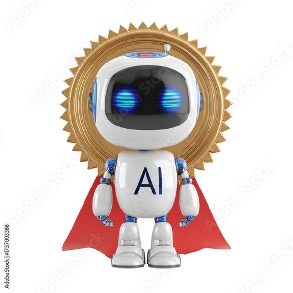 Obraz AI Robot Hero with Gold Emblem and Cape