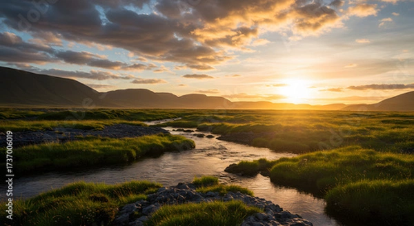 Obraz sunset over the stream