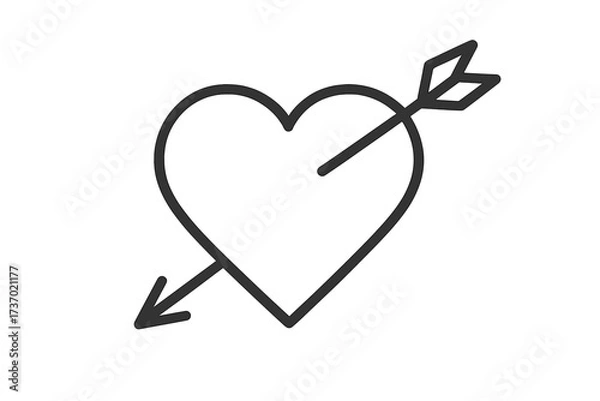 Fototapeta Heart with cupid arrow icon. Vector thin line illustration for love, romance, valentine's day and wedding. Lovestruck symbol. Modern minimal linear design for passion and dating.