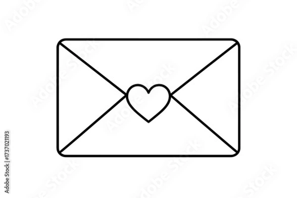 Fototapeta Love letter envelope with a heart seal. Minimalist thin line icon for Valentine's Day and wedding invitation. Concept for romance, dating, message, communication, email.