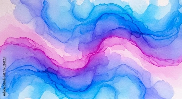 Fototapeta Abstract watercolor waves of blue and pink blend seamlessly in a fluid organic artistic design