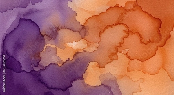 Fototapeta Abstract blending of deep purple and warm orange hues in fluid art