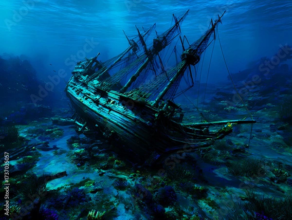 Fototapeta 海底に沈んだ難破船