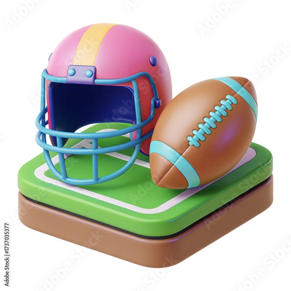 Obraz American Football Helmet And Ball 3D Icon