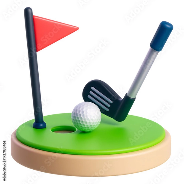 Obraz Golf Putting Green With Club 3D Icon