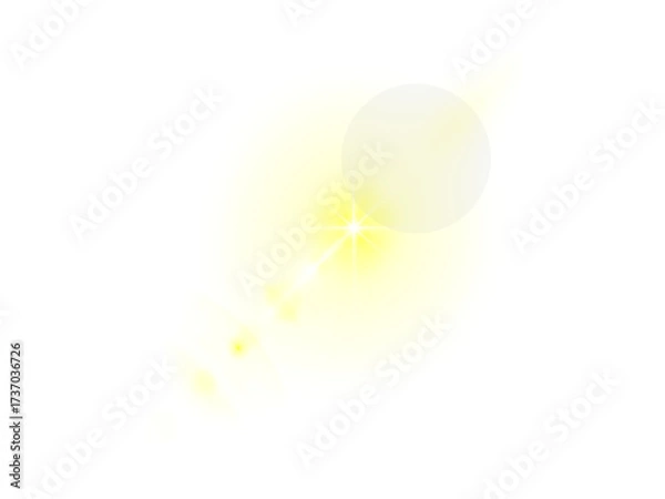 Fototapeta Vibrant yellow light effects PNG. A bright sun glare starburst and lens flare overlay perfect for energetic digital art and creative compositions