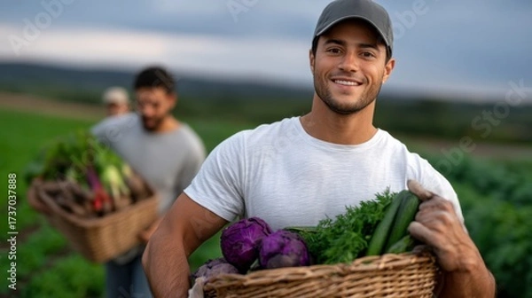 Fototapeta Harvesting fresh produce organic farm photography rural landscape close-up sustainable agriculture
