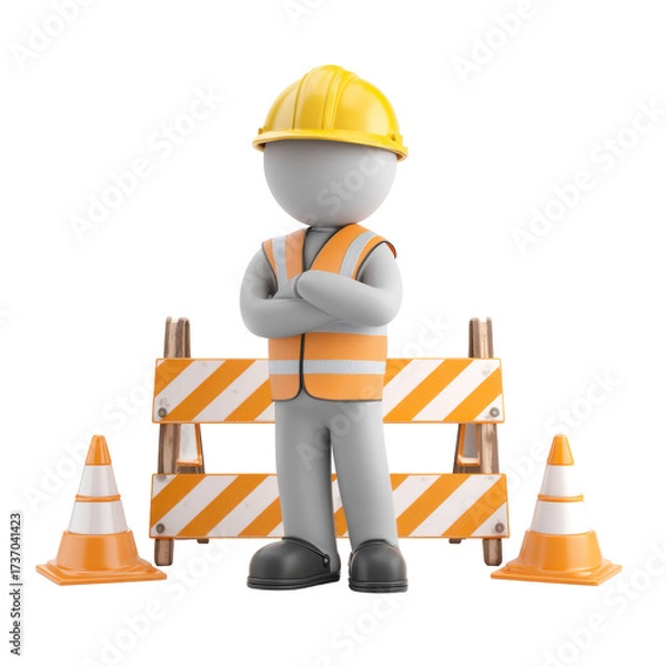 Fototapeta Construction Worker Icon with Safety Gear on Barrier backdrop