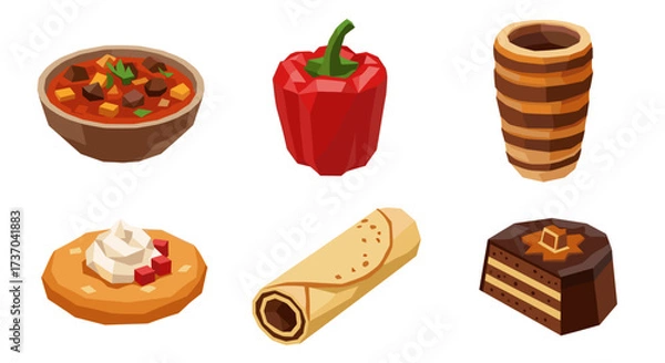 Fototapeta Vector art of a collection of hungarian dishes and ingredients