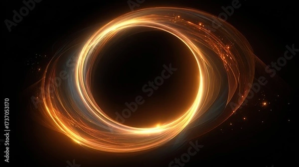 Fototapeta An abstract, glowing, circular form against a black background, with swirling light trails.