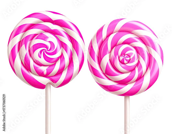 Fototapeta Two pink and white swirl lollipops on sticks