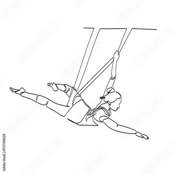Fototapeta Continuous Line Drawing of a balanced aerial yoga pose sketch