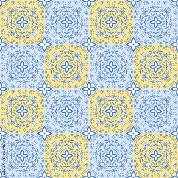Fototapeta Seamless symmetrical botanical pattern for fabric, wallpaper and gift wrapping. 