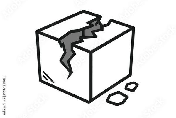 Obraz Broken box thin line icon. Damaged package or parcel concept. Cracked, destroyed cardboard container symbol for delivery service, shipping, logistics. Fragile cargo problem.