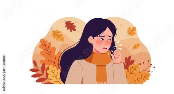 Obraz Vector illustration of a woman who is sick 