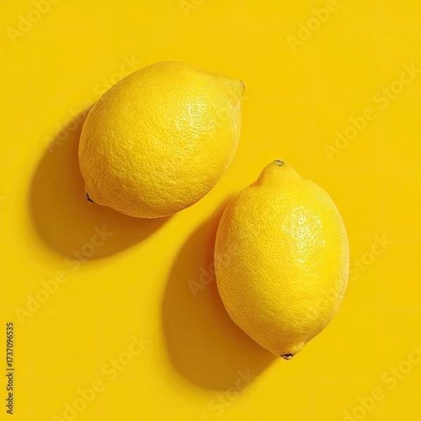 Obraz Two bright yellow citrus fruits, top-down view, against a matching background