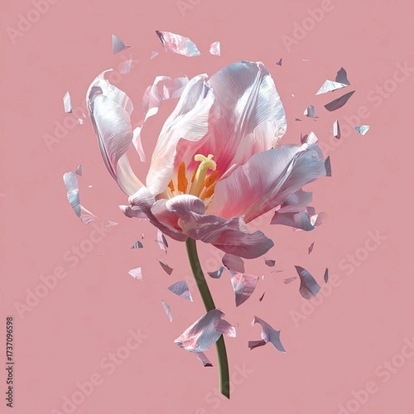 Obraz Pink tulip exploding into shards against a matching backdrop, vivid color and delicate details