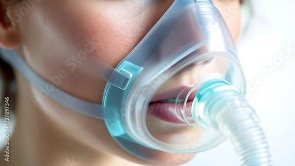 Fototapeta Close-up of a person wearing an oxygen mask.