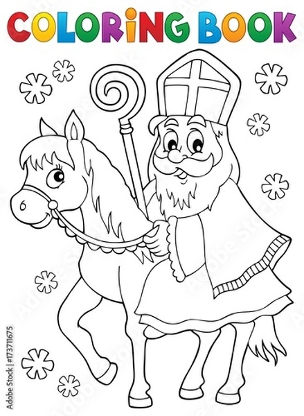 Obraz Coloring book Sinterklaas on horse