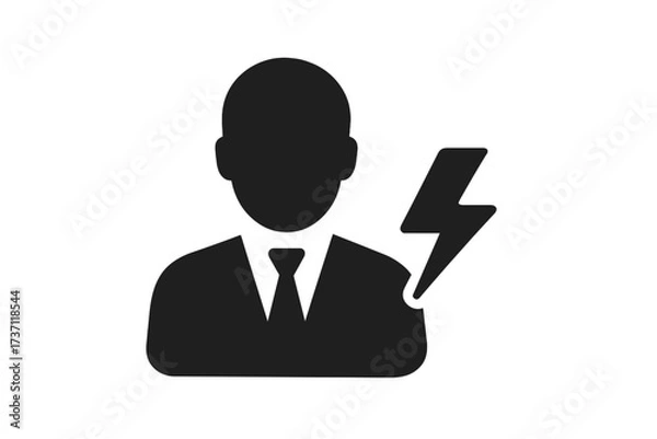 Obraz Power user icon with lightning bolt. Active user symbol. Businessman with energy sign. Professional performance concept. Expertise, productivity & efficiency metaphor. Vector.
