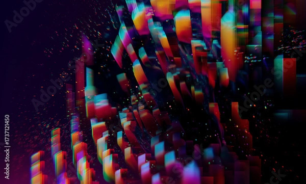 Fototapeta Vibrant 3D Cityscape with Colorful Glitch Effect