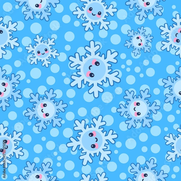 Fototapeta Playful seamless pattern print of snowflakes fabric wallpaper design tileable for fun environments