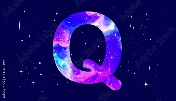 Fototapeta Galactic letter Q against a dark starry background