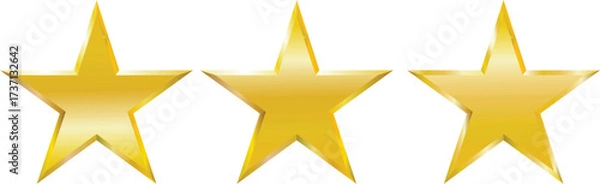 Fototapeta Three gold stars with metallic shine—EPS vector for ratings, awards, and decorative design use.