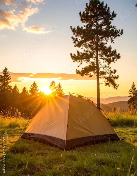 Obraz Sunset camping scene