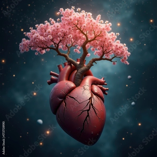Fototapeta Heart Blooming with Sakura Tree Elements