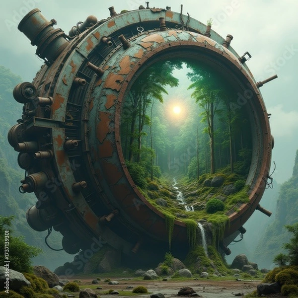 Fototapeta Futuristic Portal in Enchanted Forest