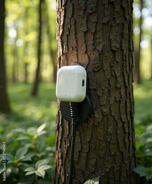 Fototapeta AirPods Connected to Tree in Green Forest