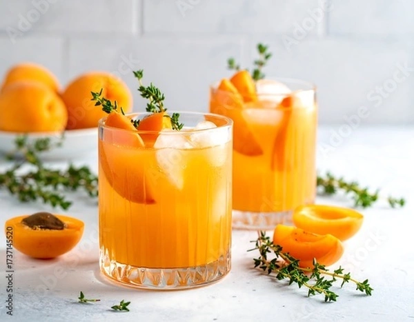 Obraz Refreshing apricot drinks with herbs