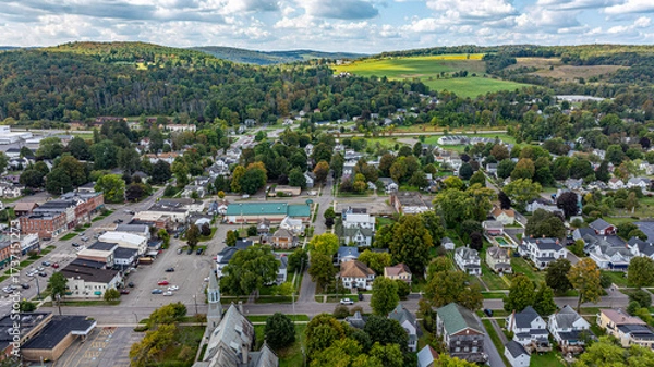 Obraz Greene, NY, USA - September 14, 2025 - Afternoon aerial mage of the area surrounding the Village of Greene, Chenango County, NY.