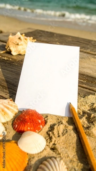 Fototapeta Seaside memo with pencil